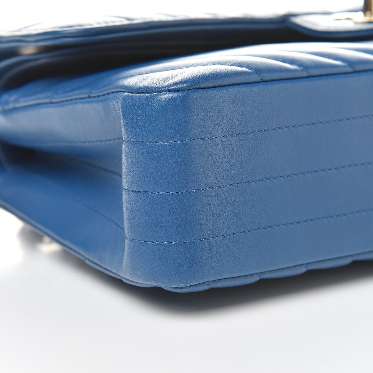 Lambskin Chevron Quilted Medium Double Flap Blue
