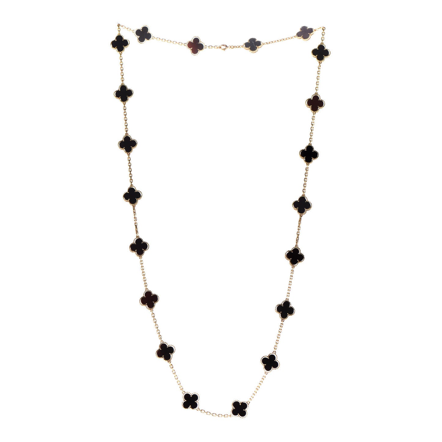 18K Yellow Gold Black Onyx 20 Motifs Vintage Alhambra Necklace