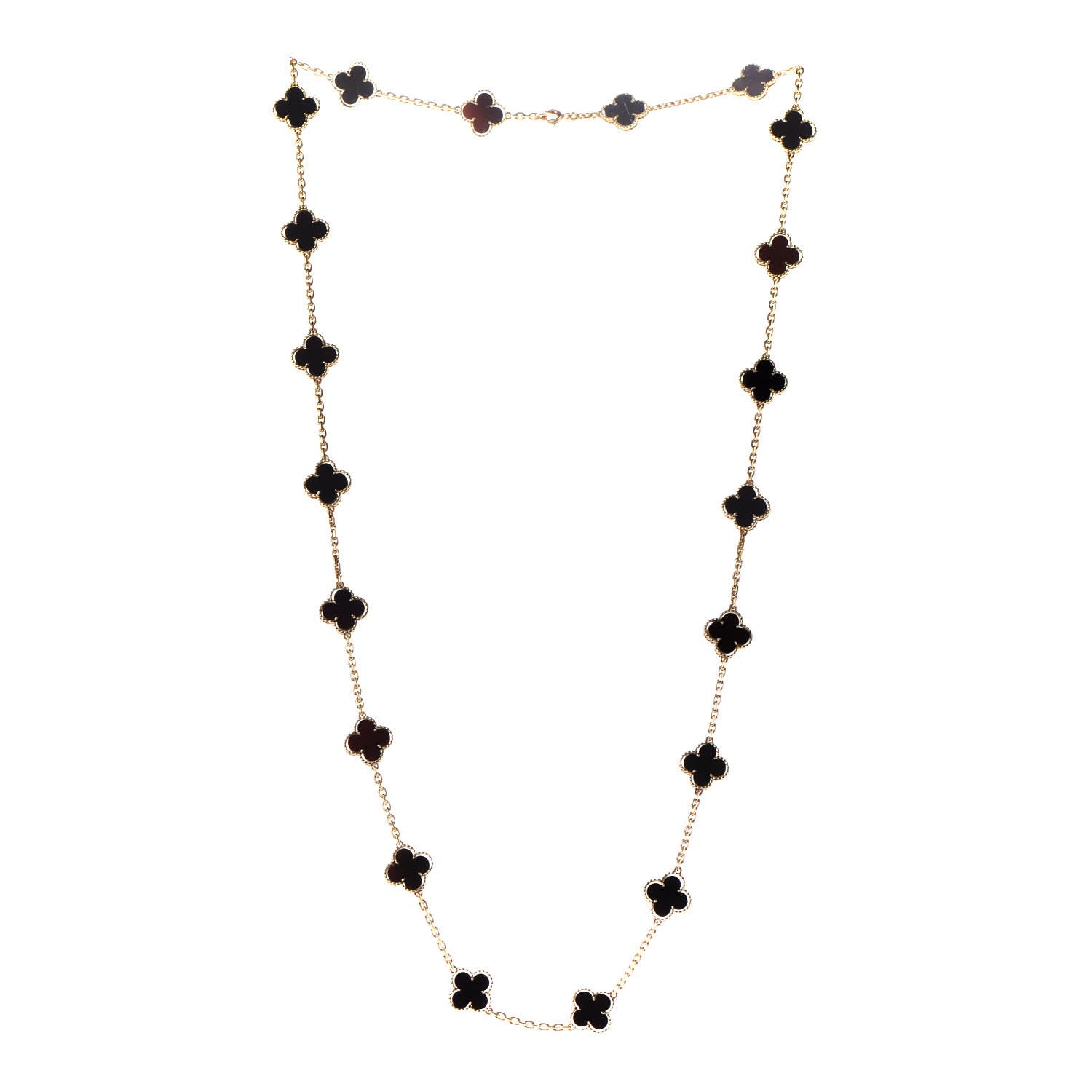Van Cleef & Arpels 18K Yellow Gold Black Onyx 20 Motifs Vintage Alhambra Necklace 3 of 5