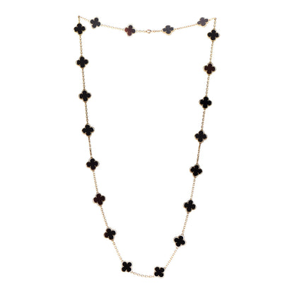 Van Cleef & Arpels 18K Yellow Gold Black Onyx 20 Motifs Vintage Alhambra Necklace 3 of 5