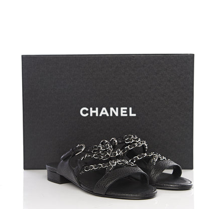 Chanel Grained Goatskin Chain Flat Sandals 35 Black 8 of 8