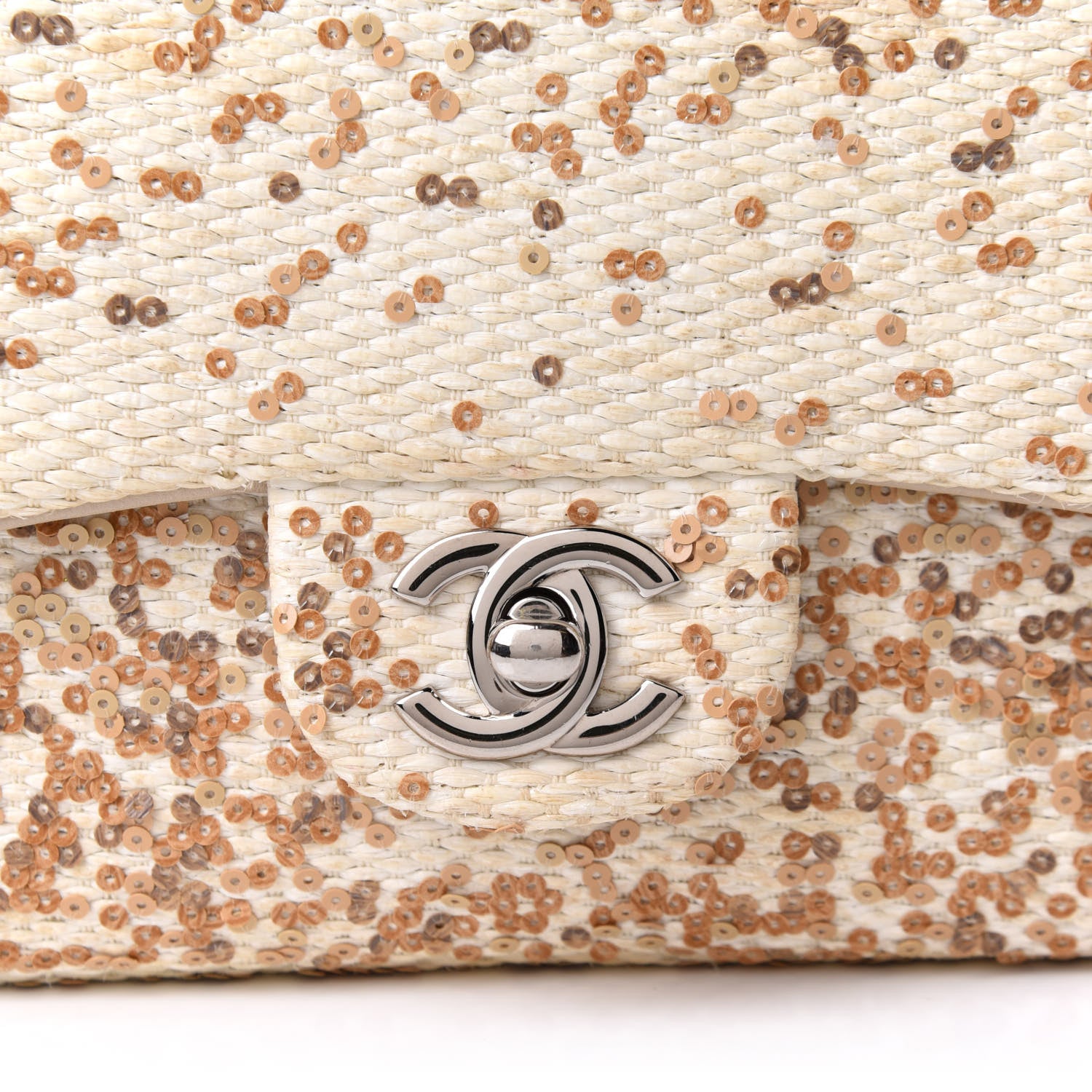 Chanel Raffia Sequin Small Single Flap Beige Gold 7 of 9