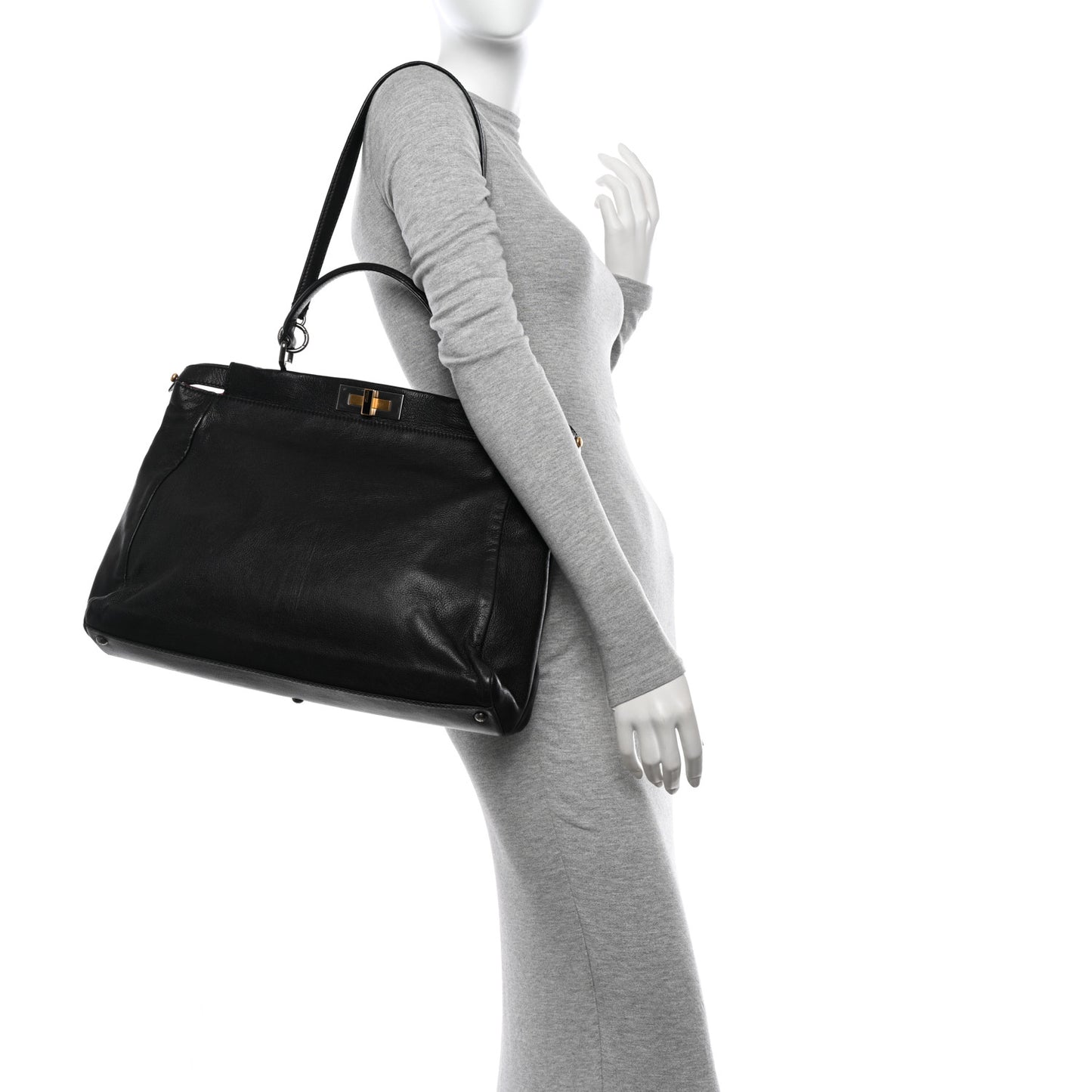 Goatskin Large Peekaboo Iconic Satchel Black Lampone