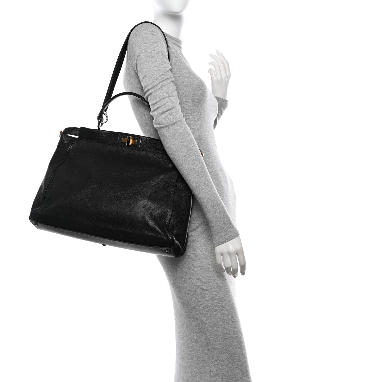 Fendi Goatskin Large Peekaboo Iconic Satchel Black Lampone 2 of 10