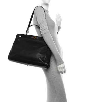 Fendi Goatskin Large Peekaboo Iconic Satchel Black Lampone 2 of 10