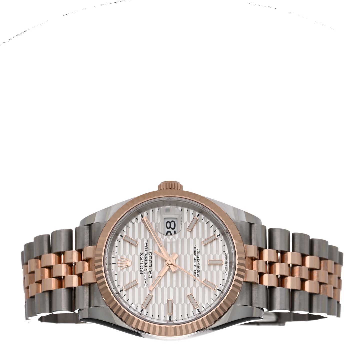 Stainless Steel 18K Everose Gold 36mm Oyster Perpetual Datejust Watch Silver Fluted 126231