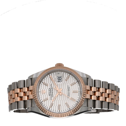 Rolex Stainless Steel 18K Everose Gold 36mm Oyster Perpetual Datejust Watch Silver Fluted 126231 2 of 5