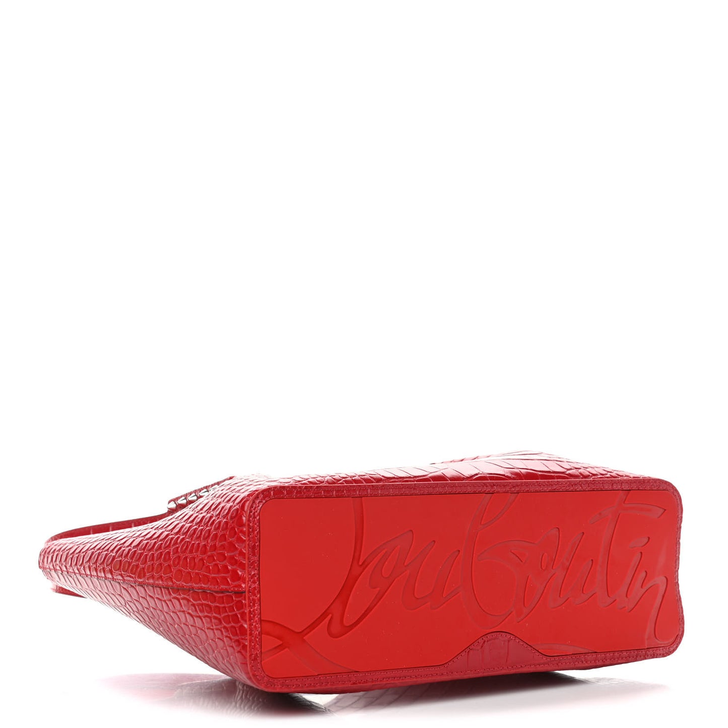 Crocodile Embossed Calfskin Spiked Small Cabarock Shopper Tote Red