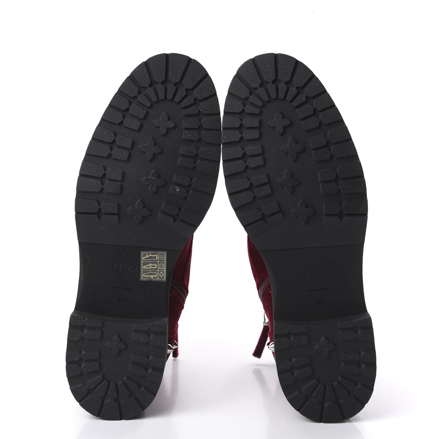 Fendi Velvet Studded FF Combat Boots 39.5 Bordeaux 5 of 8
