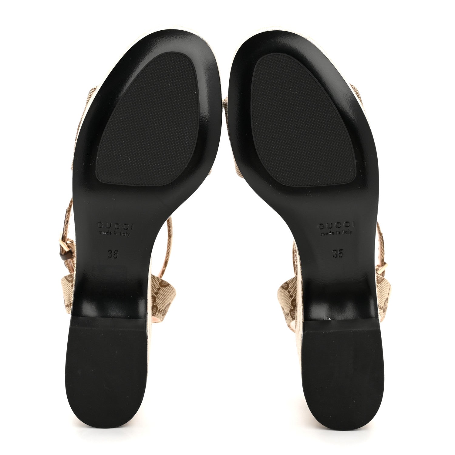 Gucci Monogram Nappa Chalotte Horsebit Ankle Strap 75mm Flatform Sandals 35 Beige Ebony 6 of 9