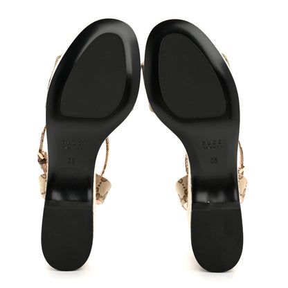 Gucci Monogram Nappa Chalotte Horsebit Ankle Strap 75mm Flatform Sandals 35 Beige Ebony 6 of 9