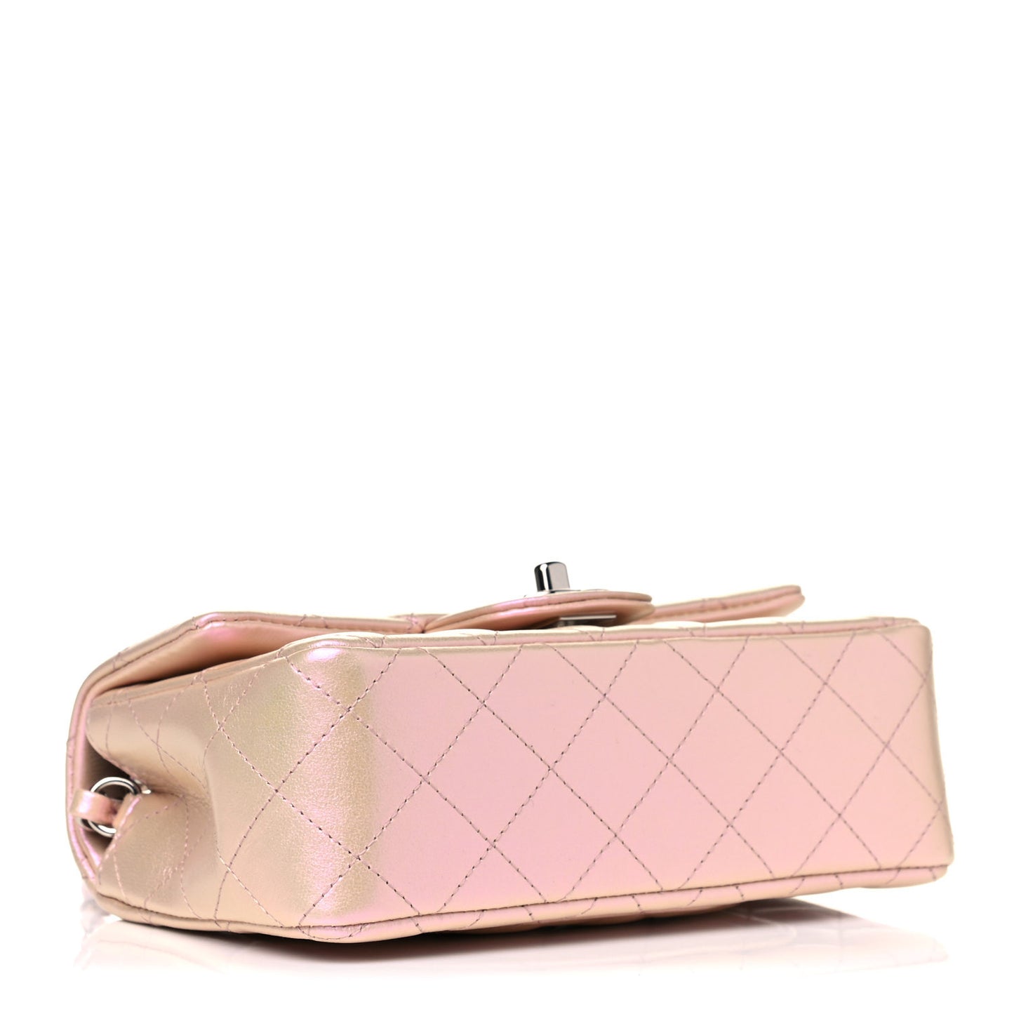 Iridescent Calfskin Quilted Mini Rectangular Flap Pink