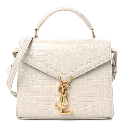 Saint Laurent Crocodile Embossed Mini Classic Monogram Cassandra Top Handle Crema Soft 1 of 9