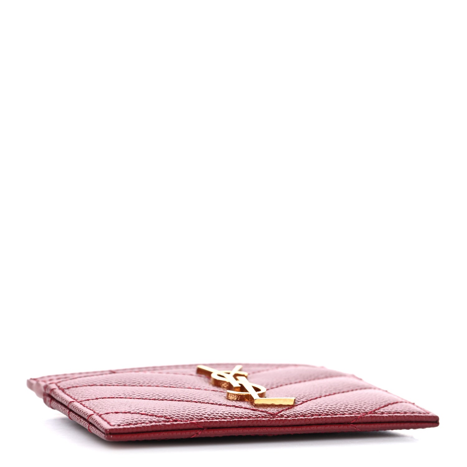 Saint Laurent Grain De Poudre Matelasse Chevron Monogram Credit Card Case Palissandre 4 of 8