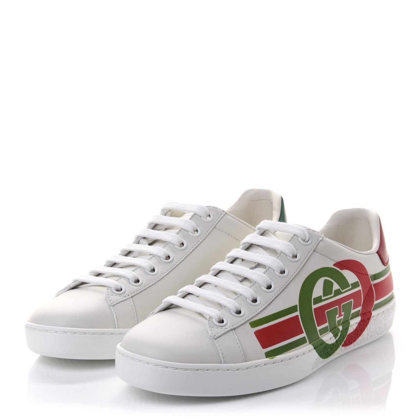 Calfskin Interlocking G Womens New Ace Sneakers 35 White Red Flame Green