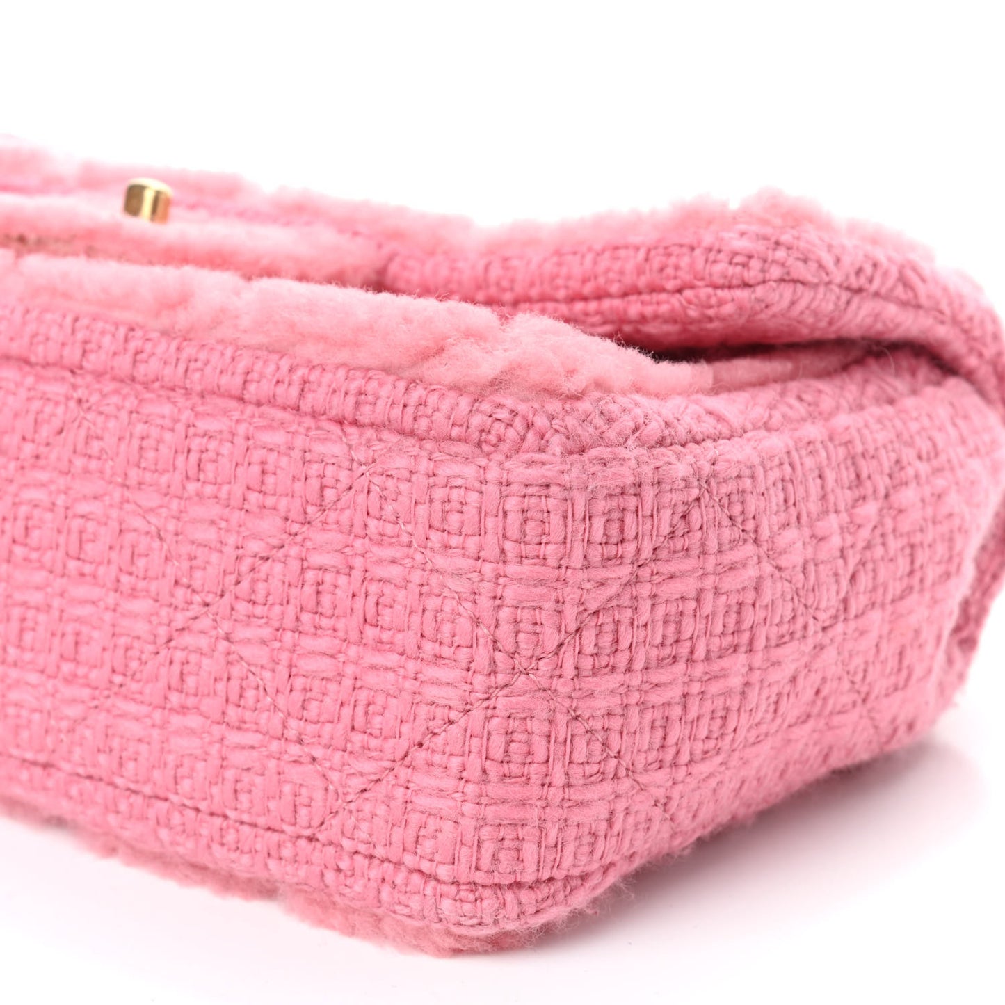 Shearling Sheepskin Tweed Quilted Single Flap Pink