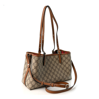 Gucci GG Supreme Monogram Emblem Medium Tote Bag Beige Dark Brown 3 of 11