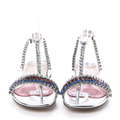 Gucci Nappa Silk Crystal Bertie T-Strap Low Heel Sandals 35.5 Argento 2 of 8