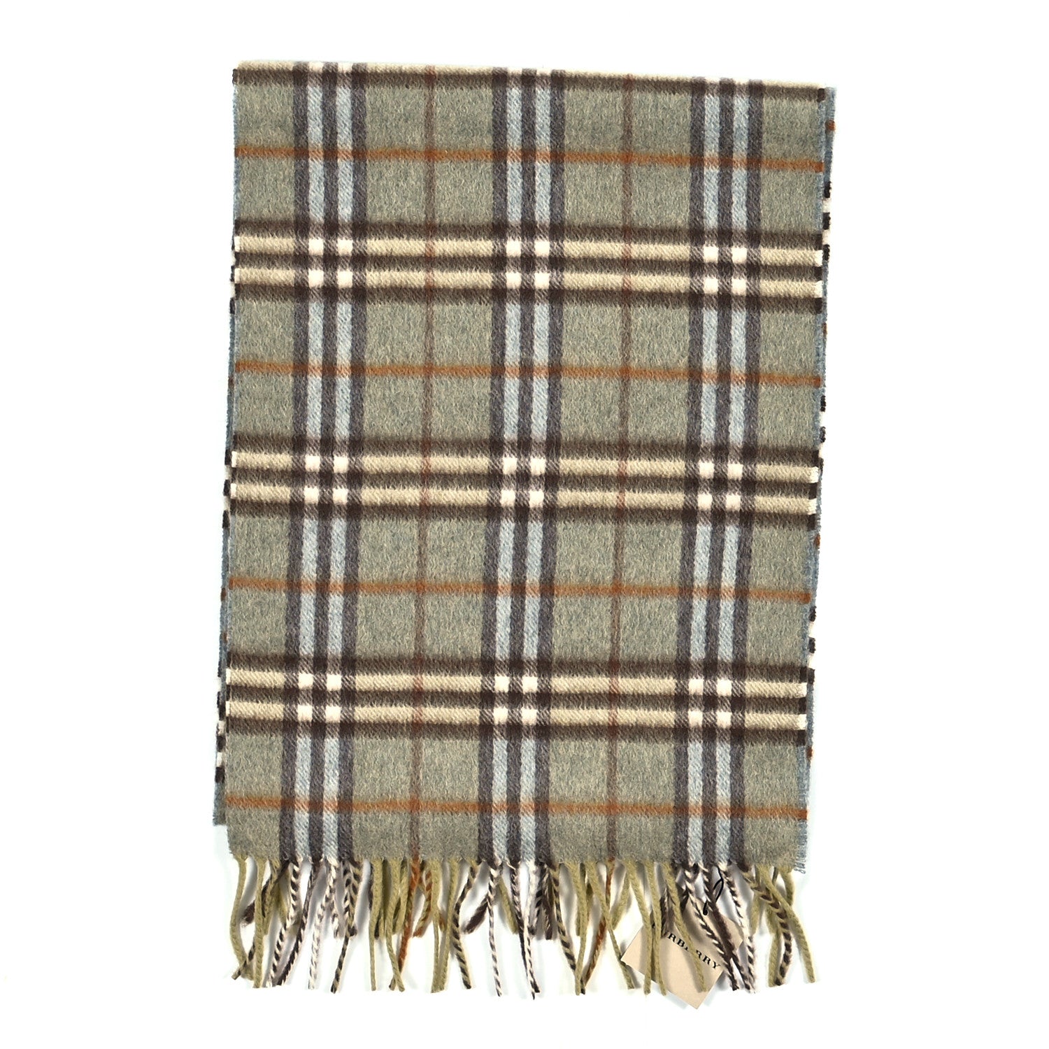 Burberry Cashmere Check Fringe Scarf Sage 2 of 3