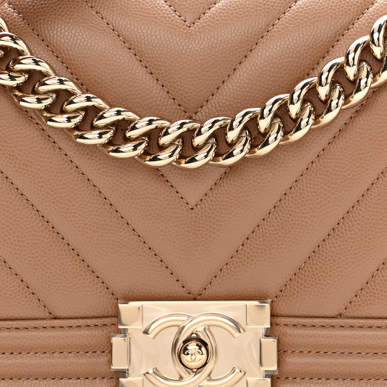 Chanel Caviar Chevron Quilted Medium Boy Flap Dark Beige 7 of 10