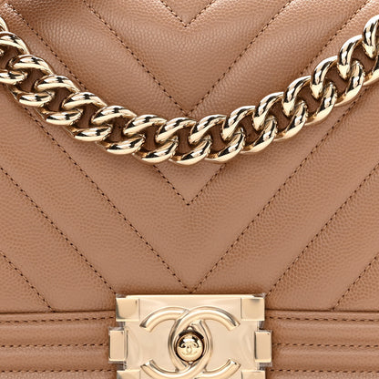 Chanel Caviar Chevron Quilted Medium Boy Flap Dark Beige 7 of 10