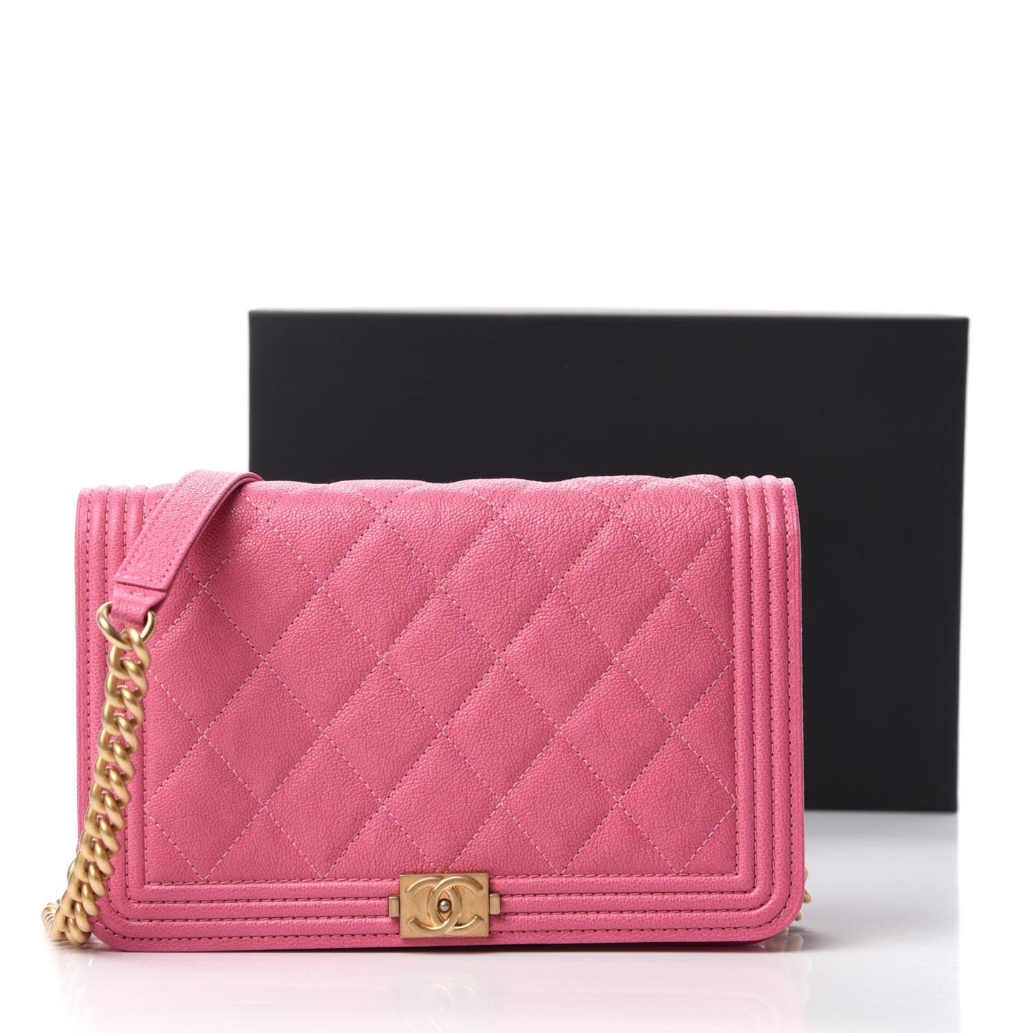 Caviar Quilted Boy Wallet On Chain WOC Pink