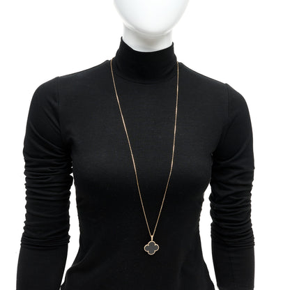 Van Cleef & Arpels 18K Yellow Gold Black Onyx Vintage Alhambra Pendant Necklace 2 of 5
