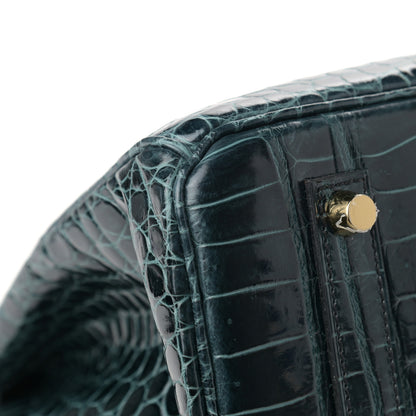 Hermes Shiny Porosus Crocodile Birkin 35 Vert Rousseau 10 of 12
