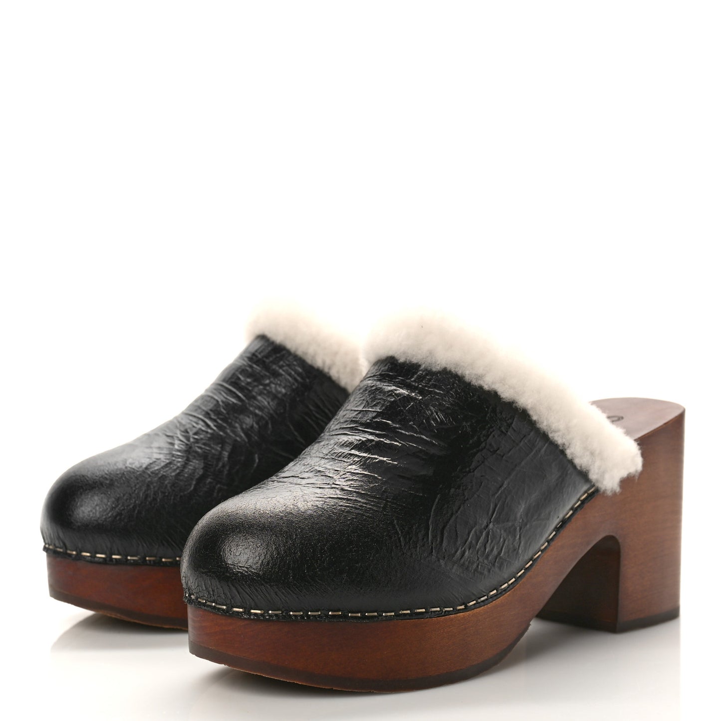 Crackled Sheepskin CC Mules 39 Black