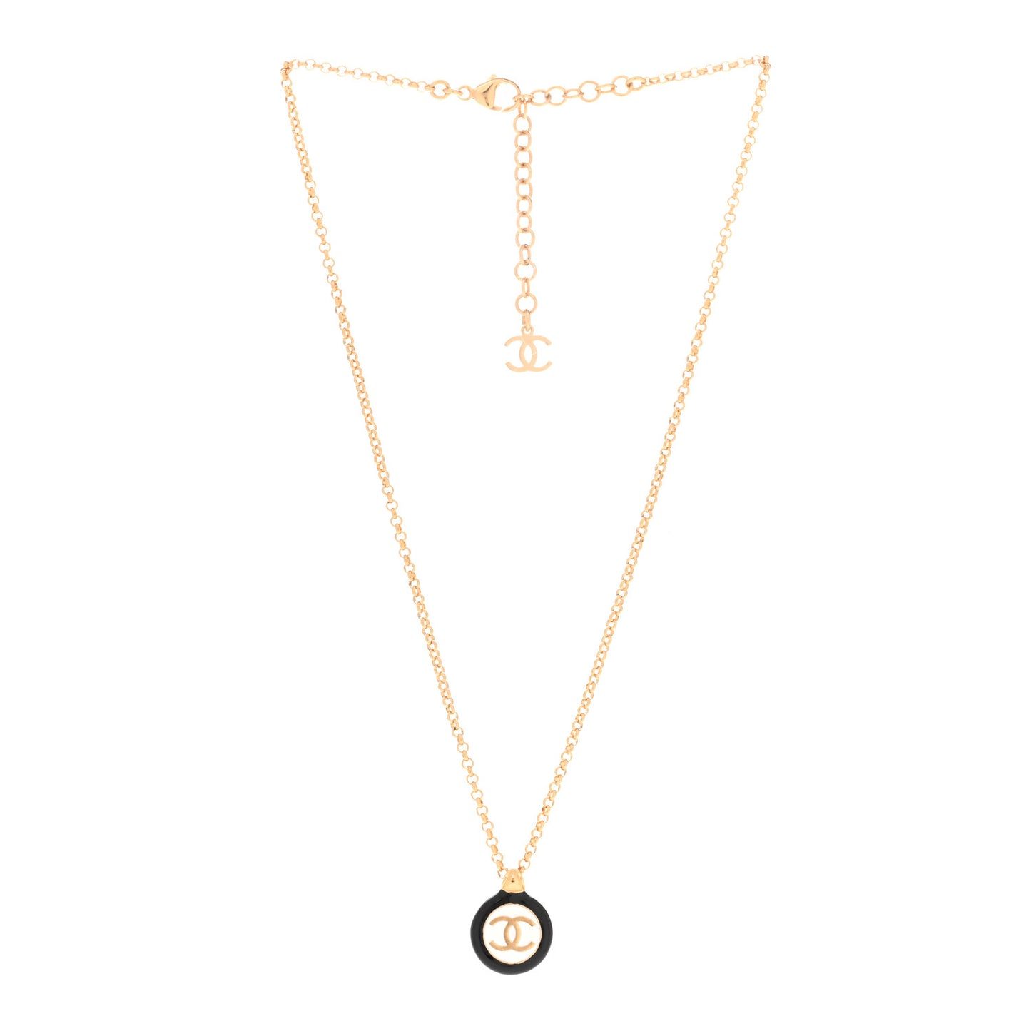 Enamel CC Medallion Chain Necklace Gold Black White