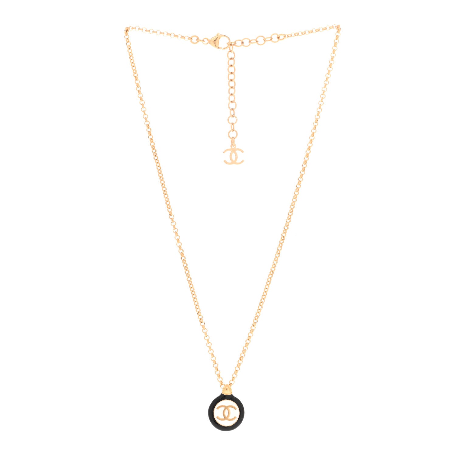 Chanel Enamel CC Medallion Chain Necklace Gold Black White 3 of 6