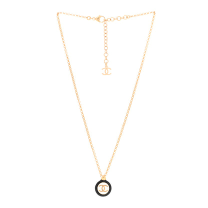 Chanel Enamel CC Medallion Chain Necklace Gold Black White 3 of 6