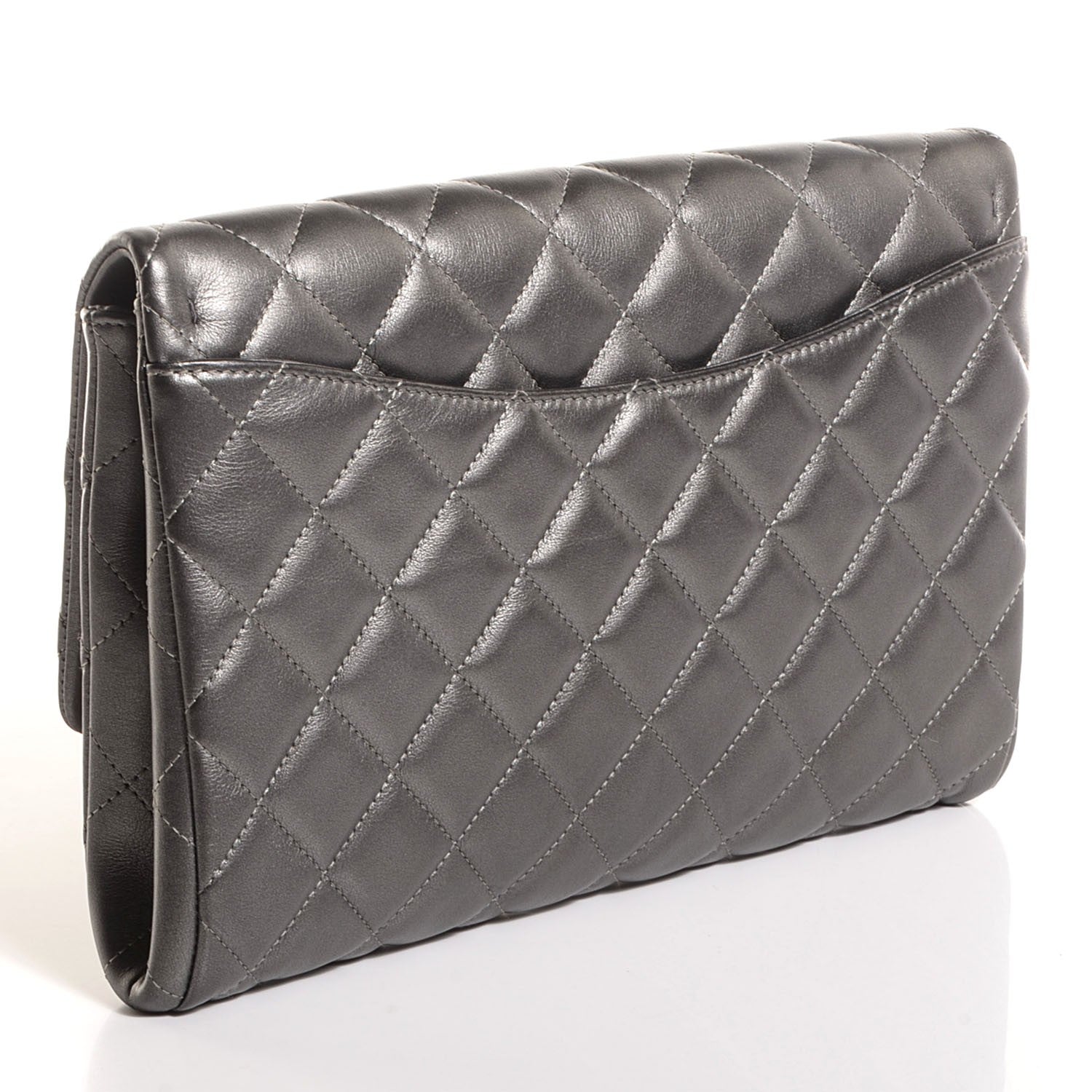 Chanel Metallic Lambskin Quilted Clutch With Chain Flap Dark Grey 3 of 8