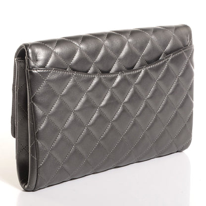 Chanel Metallic Lambskin Quilted Clutch With Chain Flap Dark Grey 3 of 8