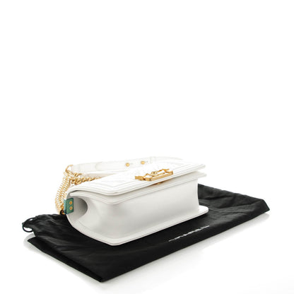 Chanel Lizard Chevron Small Boy Flap White Gold 4 of 7