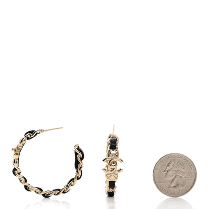 Chanel Metal Lambskin Quilted CC Turnlock Chain Hoop Earrings Gold Black 2 of 5