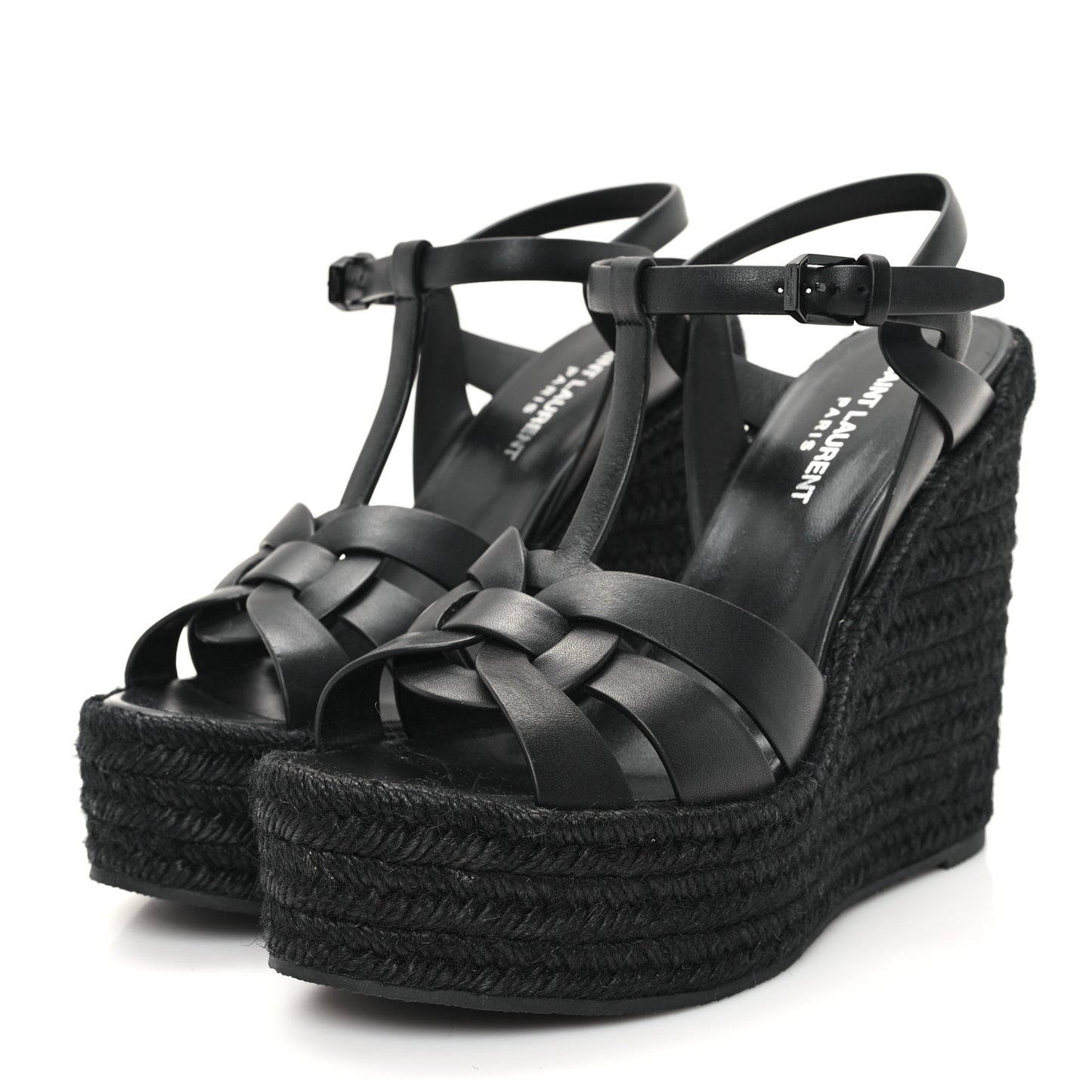 Calfskin Tribute 95 Platform Espadrille Wedge Sandals 38.5 Black