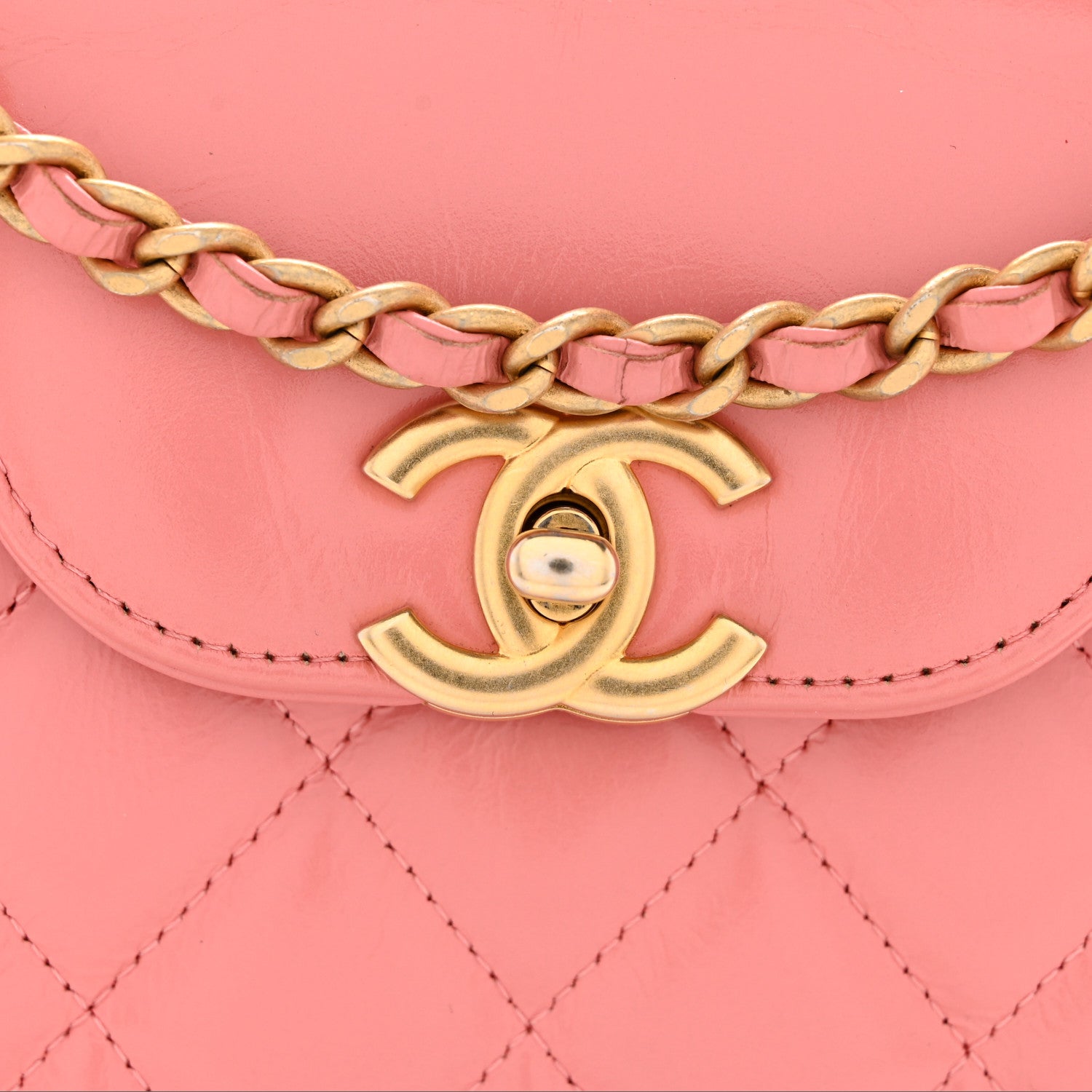 Chanel Shiny Aged Calfskin Quilted Nano Kelly Shopper Coral Pink 14 of 14
