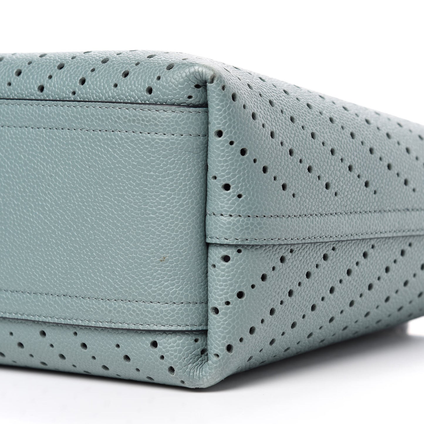 Perforated Grained Calfskin Large Shopping Tote Green
