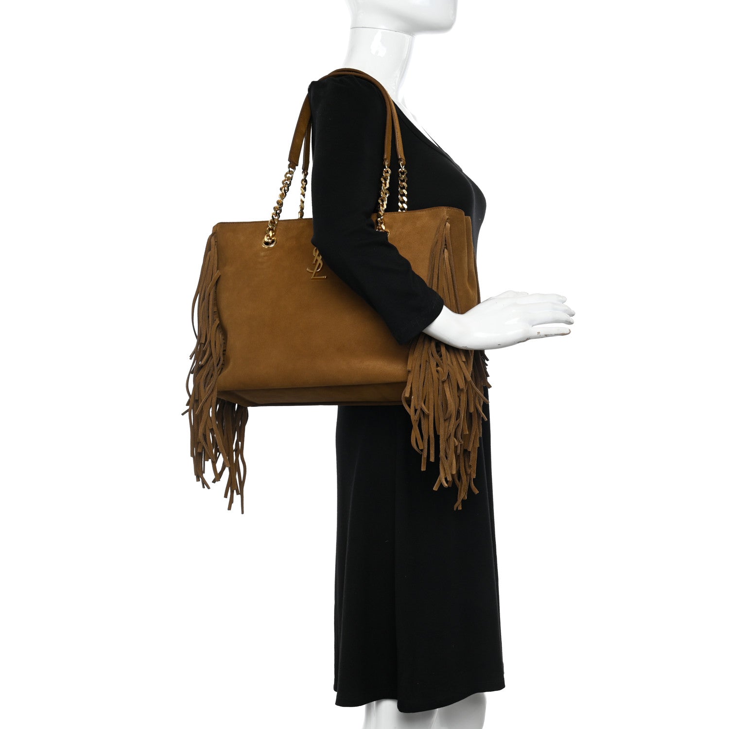 Saint Laurent Suede Fringe Monogram Shopping Tote Light Ochre 2 of 10
