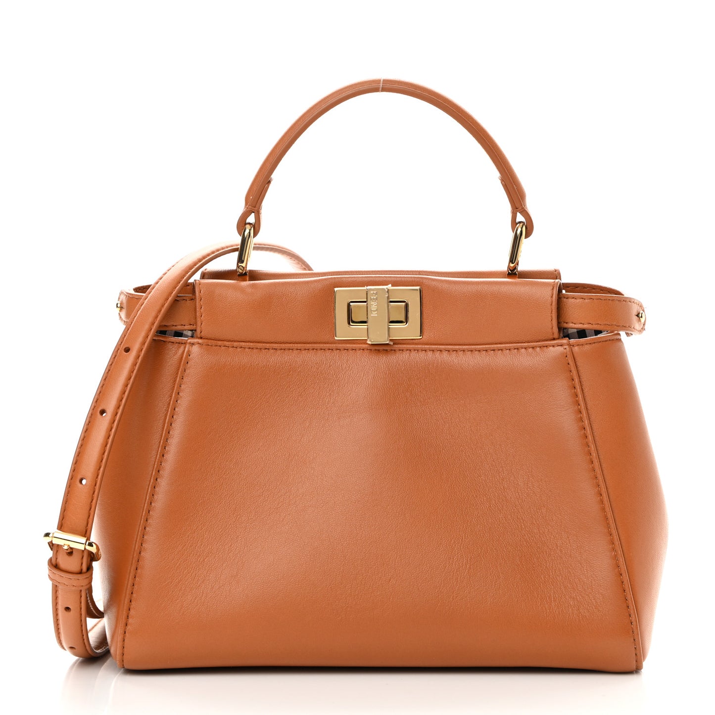 Nappa Vitello Century Gingham Embossed Mini Peekaboo Iconic Satchel Brandy White Black