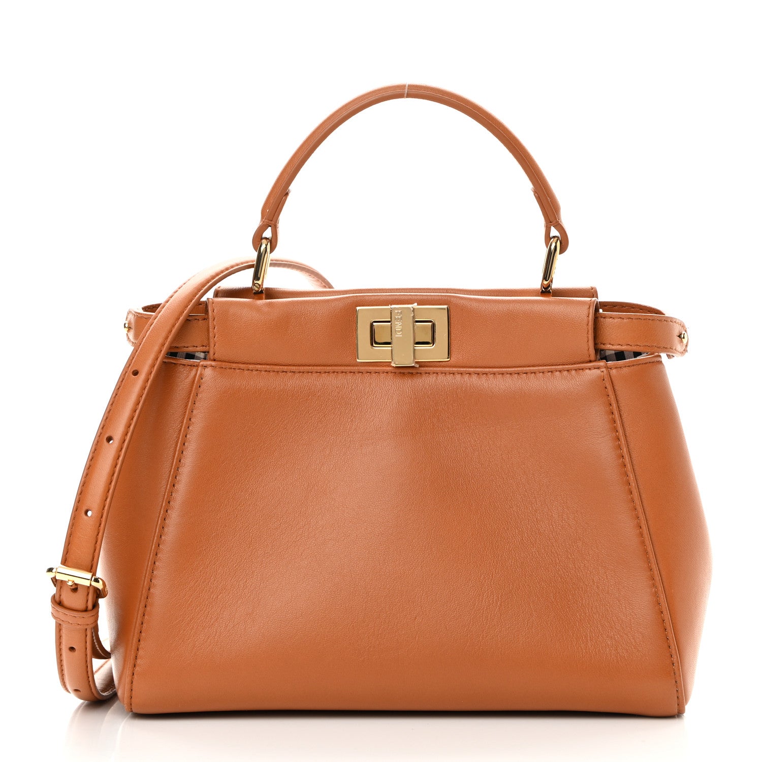Fendi Nappa Vitello Century Gingham Embossed Mini Peekaboo Iconic Satchel Brandy White Black 1 of 15