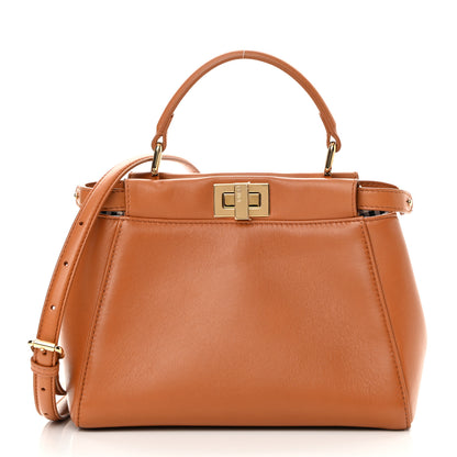 Fendi Nappa Vitello Century Gingham Embossed Mini Peekaboo Iconic Satchel Brandy White Black 1 of 15