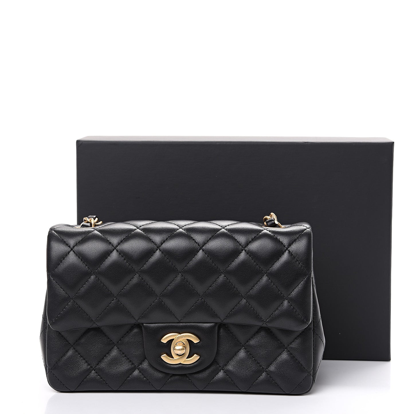 Lambskin Quilted Mini Rectangular Flap Black