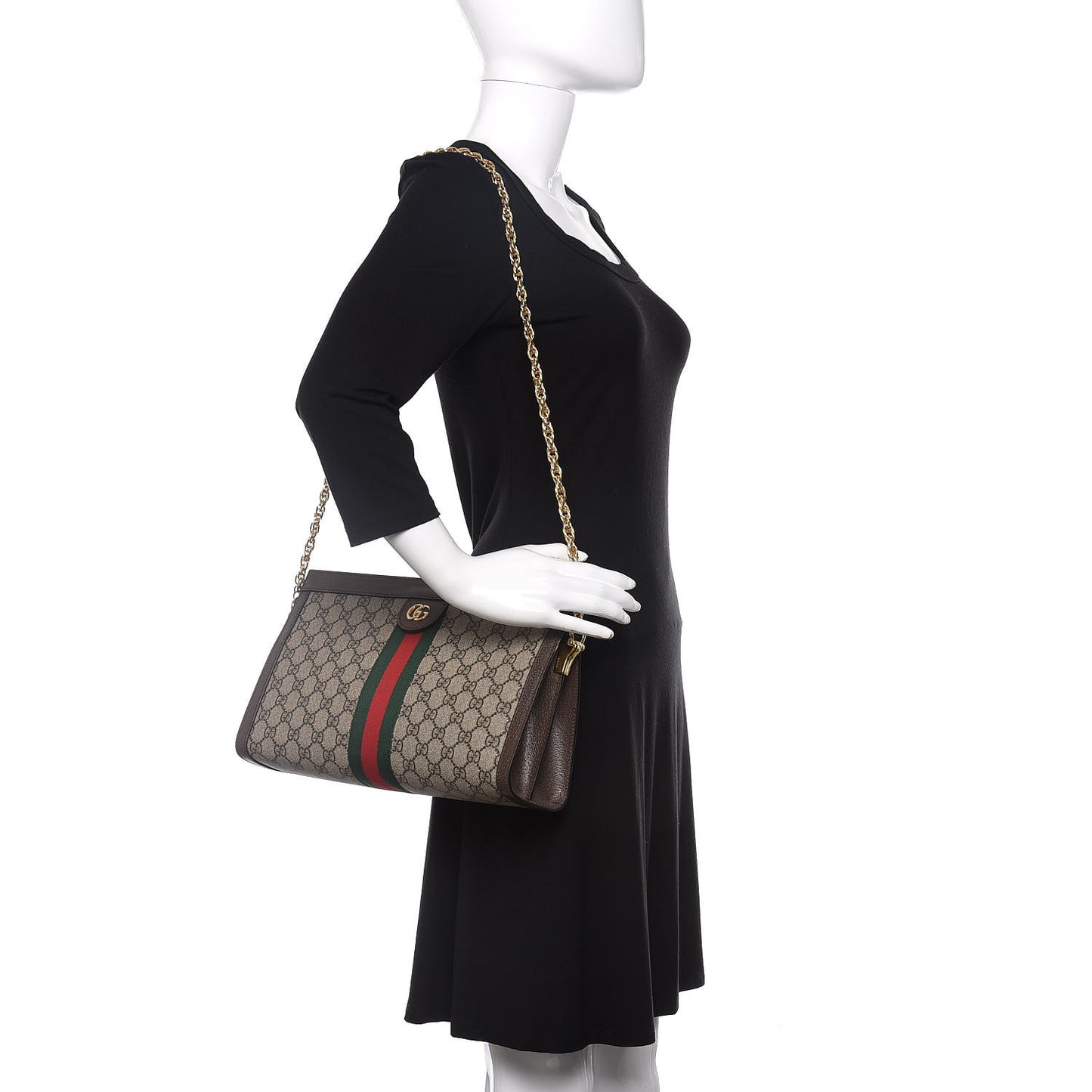 GG Supreme Monogram Web Medium Ophidia Chain Shoulder Bag Brown