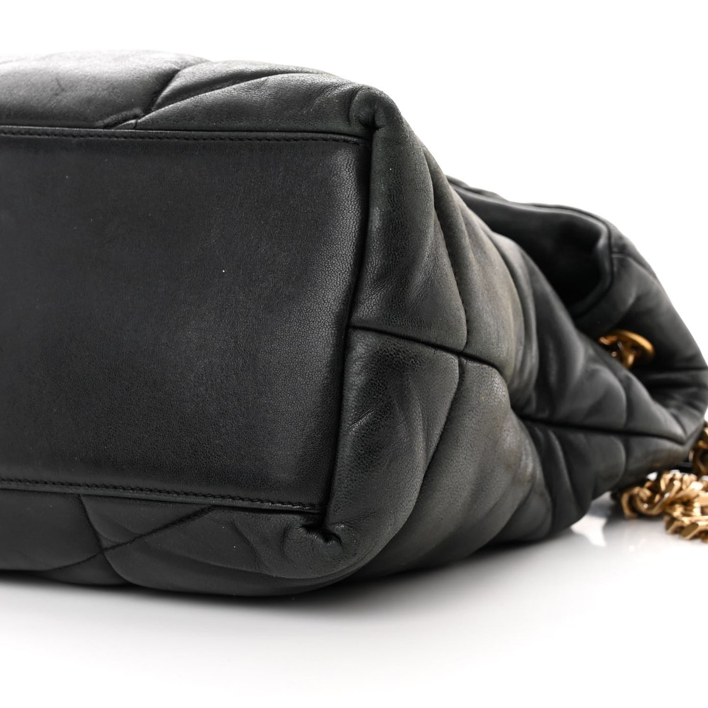 Lambskin Quilted Medium Loulou Puffer Monogram Chain Satchel Black