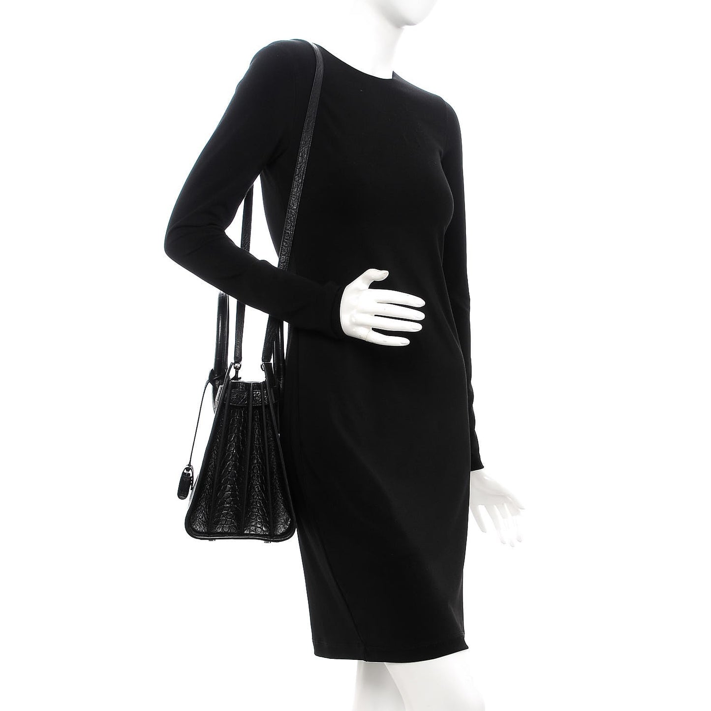 Croc Calfskin Embossed Small Sac de Jour Black