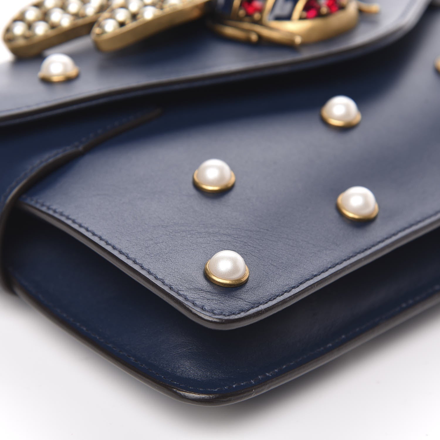 Gucci Nappa Pearl Studded Mini Queen Margaret Broadway Shoulder Bag Blue Agata 9 of 12
