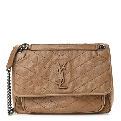 Saint Laurent Crinkled Calfskin Matelasse Monogram Medium Niki Chain Satchel Natural Tan 1 of 10