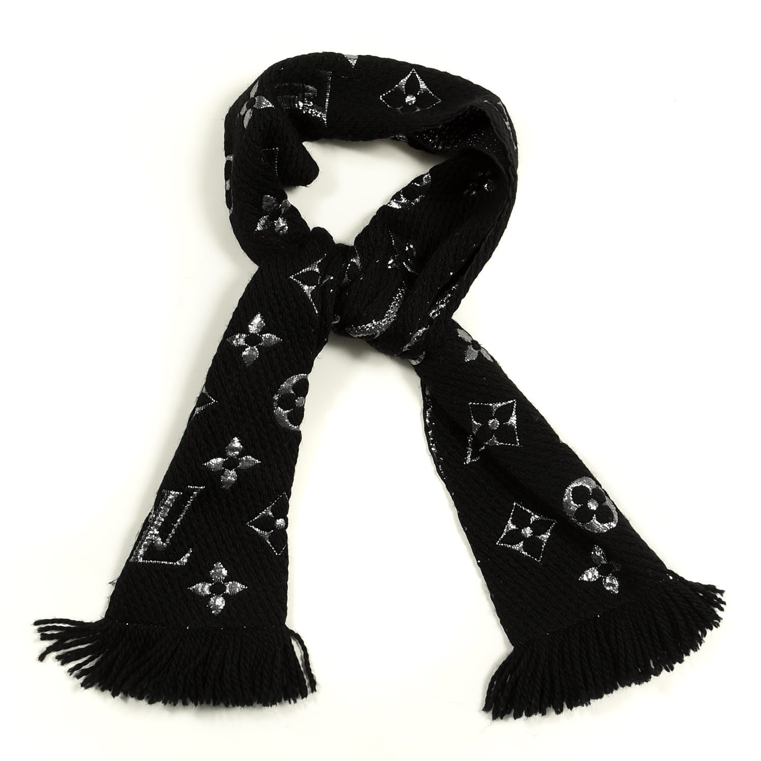 Louis Vuitton Wool Silk Logomania Shine Scarf Black 1 of 3